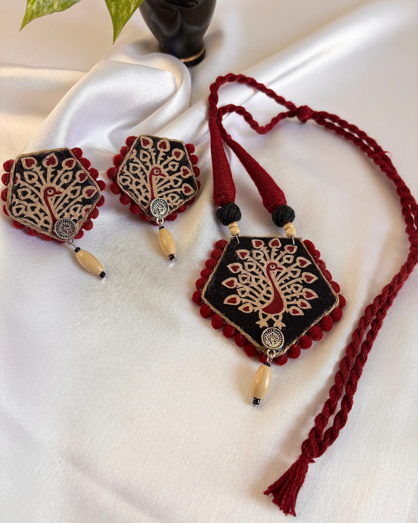 Peacock Motif Fabric Necklace