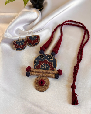 Geometric Fabric and Jute Necklace