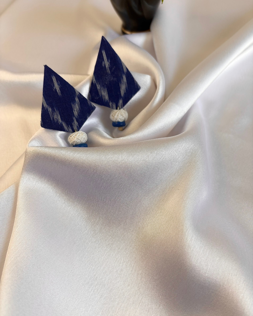 Indigo Ikat Triangle Studs