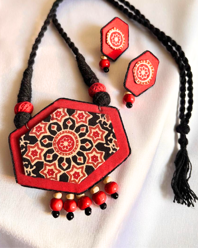 Red Printed Fabric Necklace