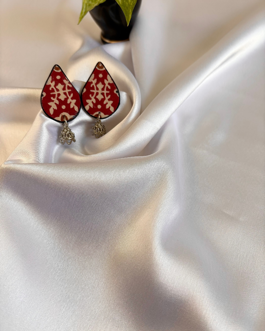 Red Teardrop Fabric Earrings