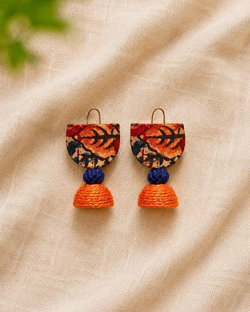 Boho Jhumki Fabric Earrings