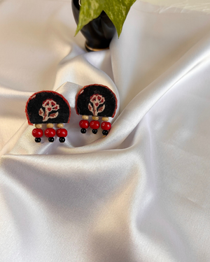Black and Red Floral Fabric Studs