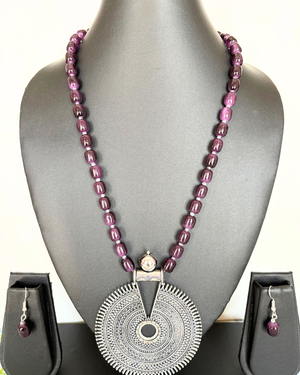 Purple Damru Beaded Necklace