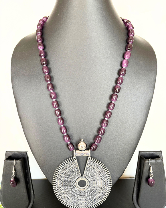 Purple Damru Beaded Necklace