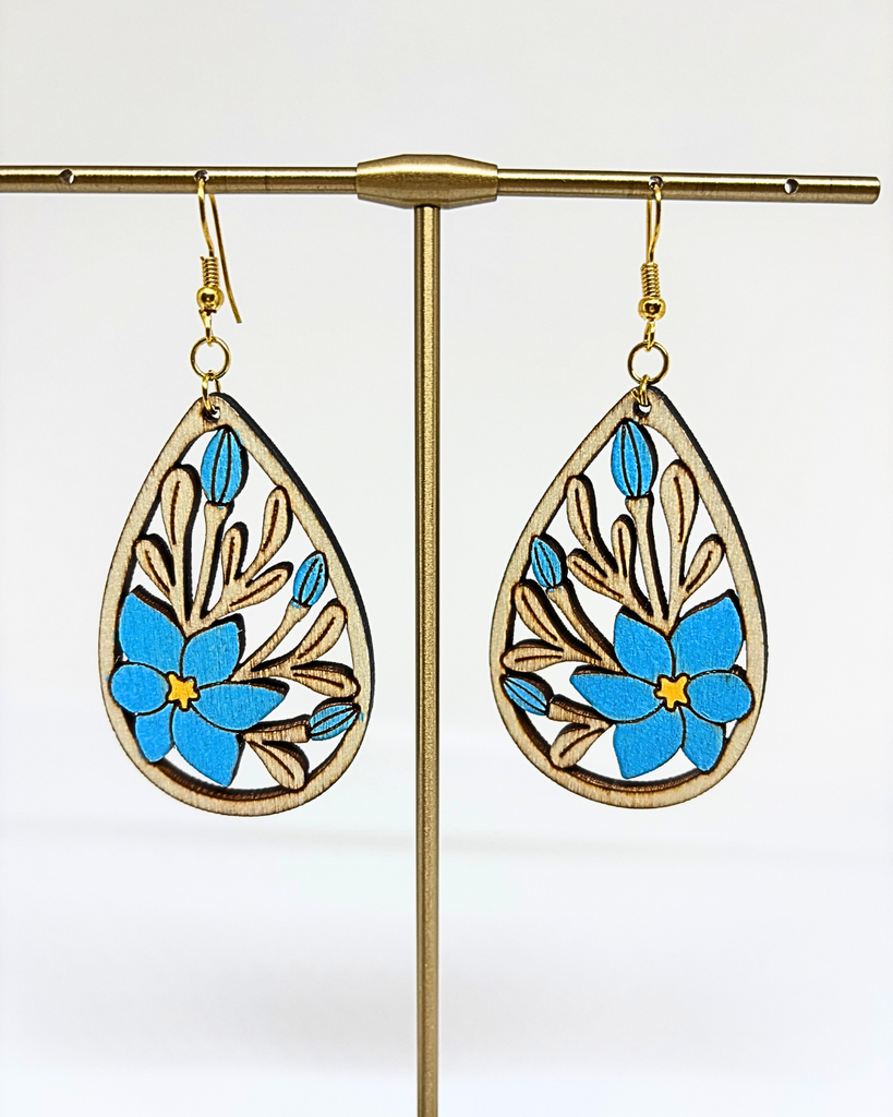 Blue wooden earrings