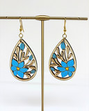 Blue wooden earrings