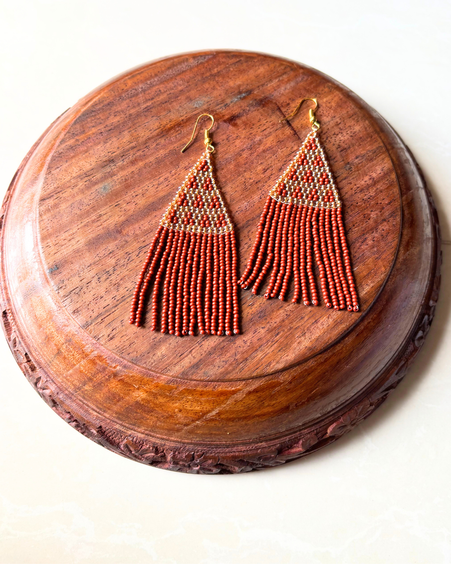 Earthy Longfringe Seedbead Earrings