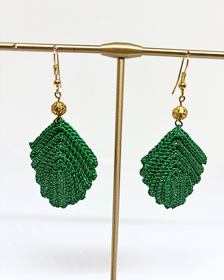 Green Leaf Crochet Earrings