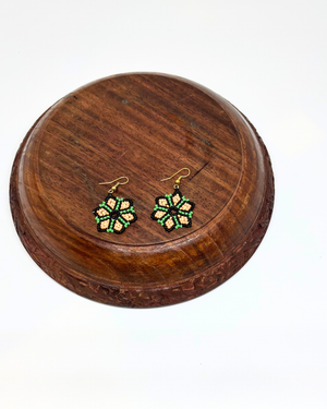 Green Petal Seedbead Earrings