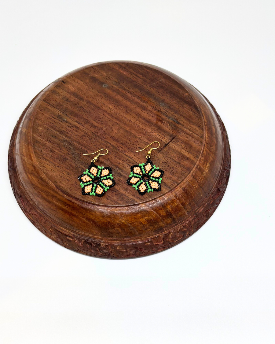 Green Petal Seedbead Earrings