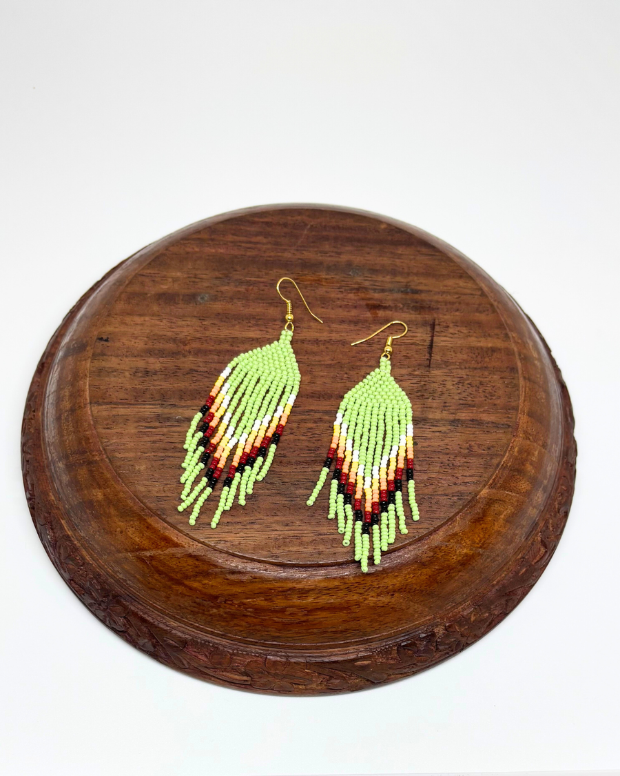 Light Green Fringe Seedbead Earrings