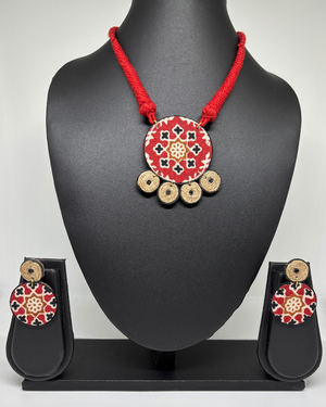 Maroon Printed Fabric Necklace