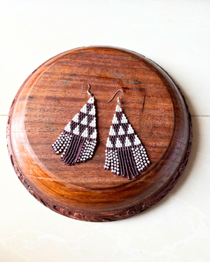 Purple and White fringe Seedbead Earrings