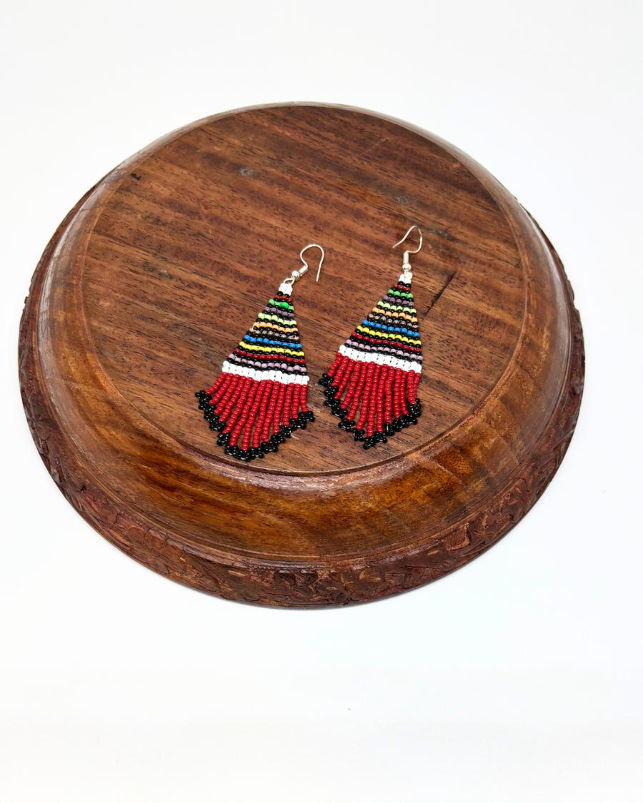 Red Fringe Seedbead Earrings