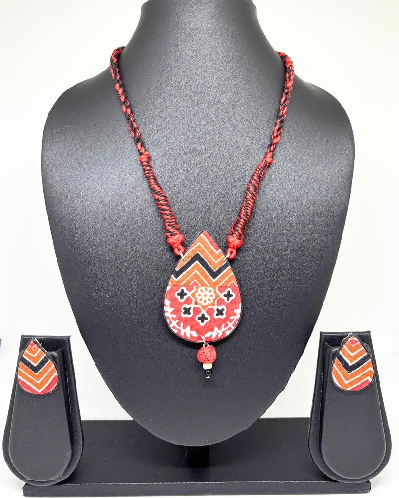 Red Printed Fabric Necklace