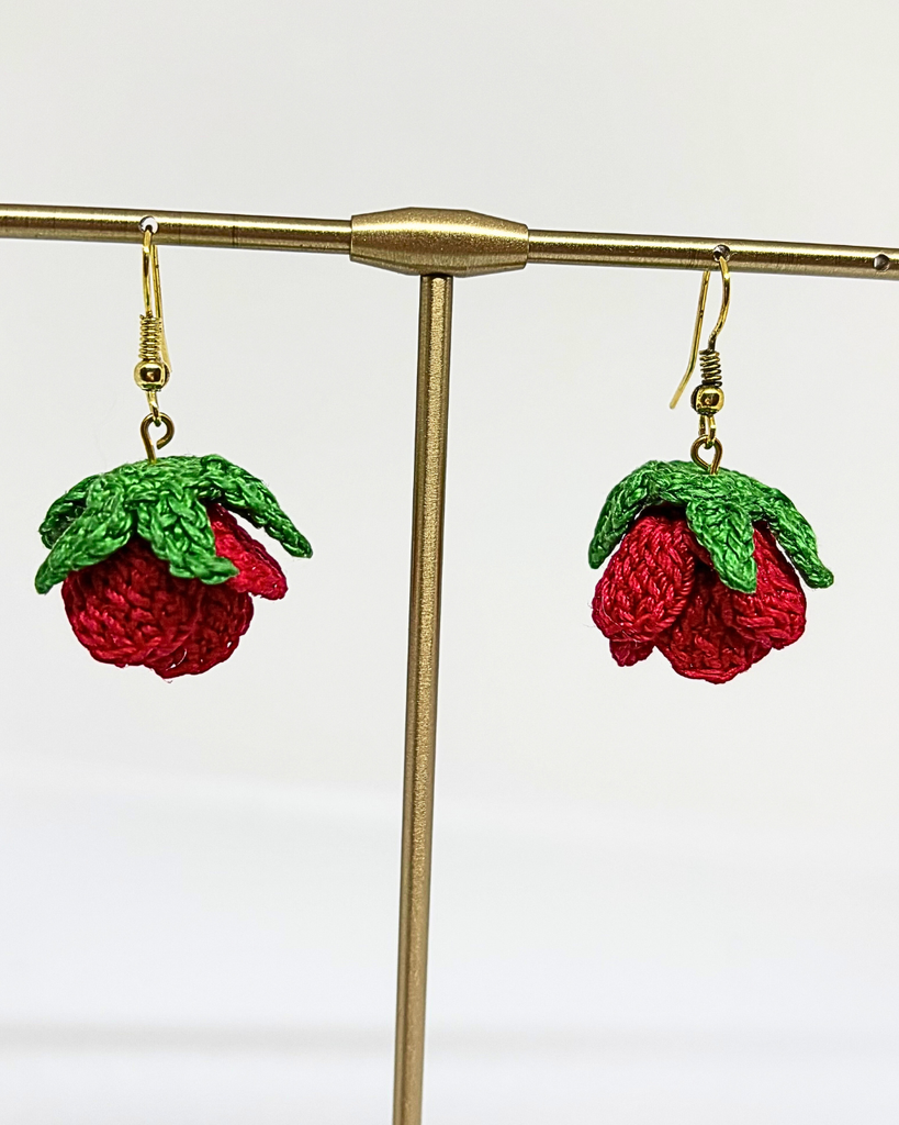 Red Rosebud Crochet Earrings