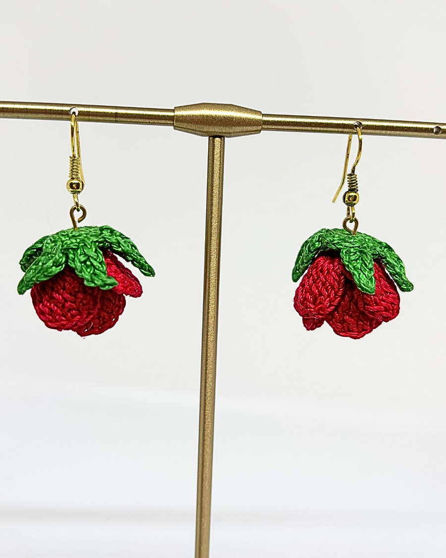 Red Rosebud Crochet Earrings