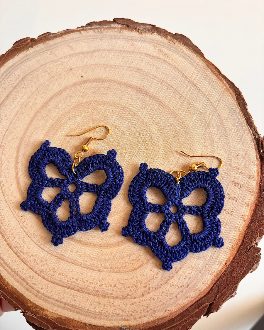 Navy Blue Crochet Earrings