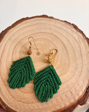 Green Crochet Leaf Earrings