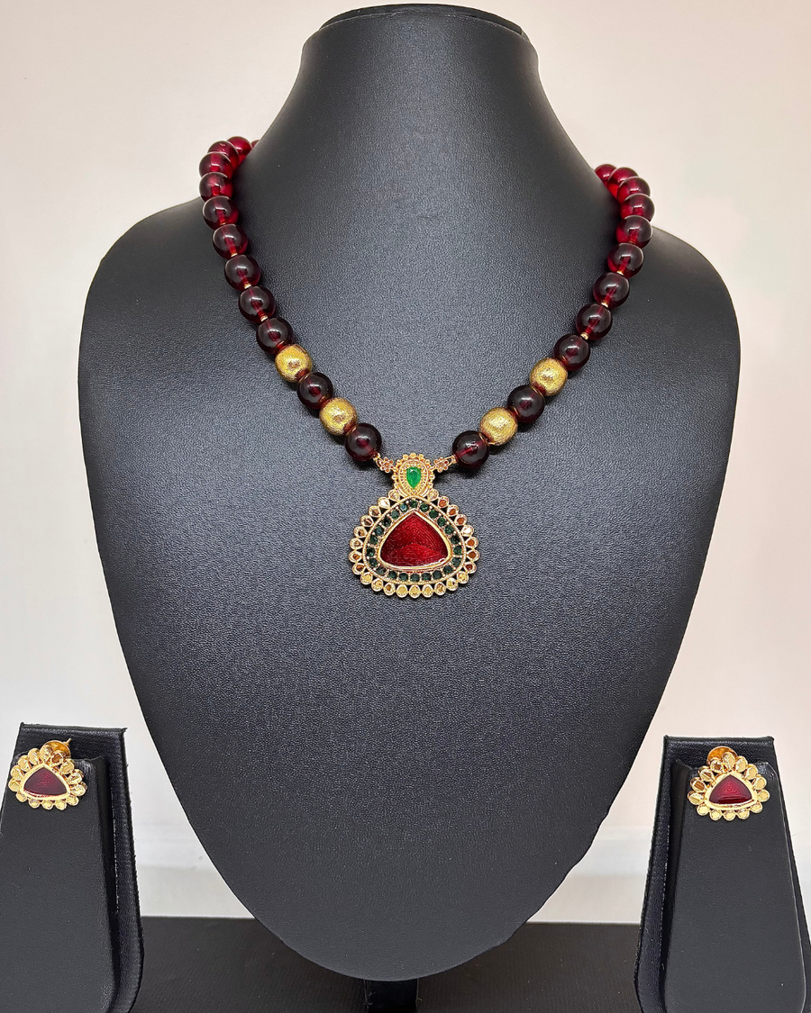 Rudrika Maroon Pendant Necklace
