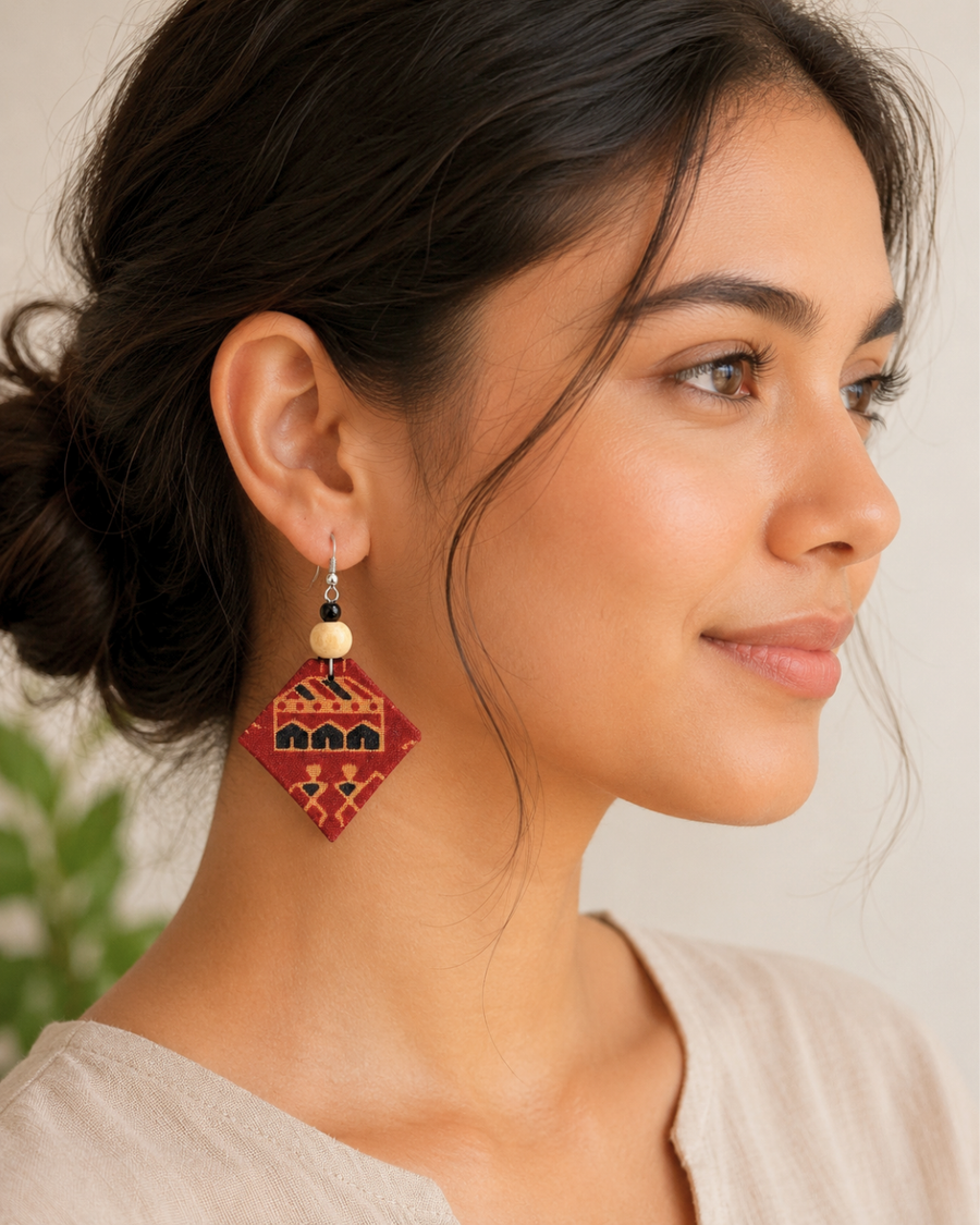 Warli Crimson Diamond Earrings