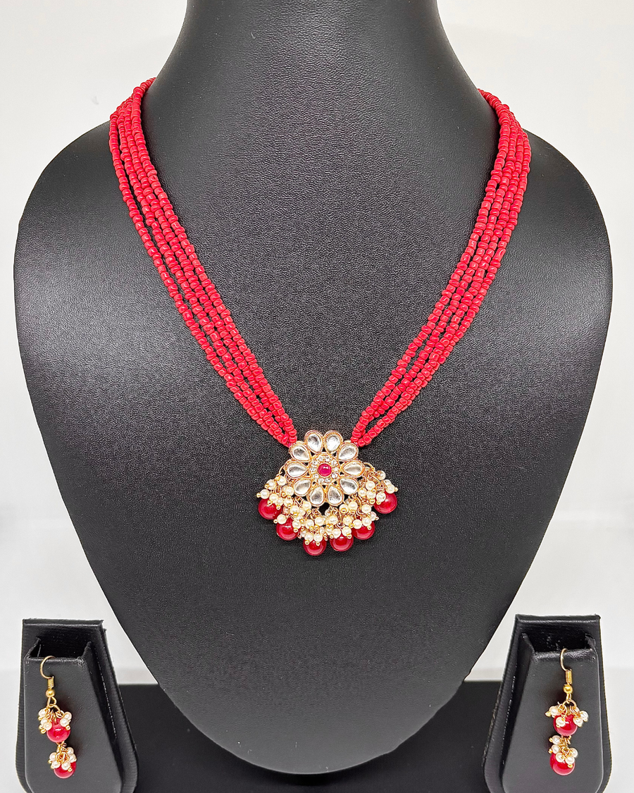 Red Flower Pendant Necklace