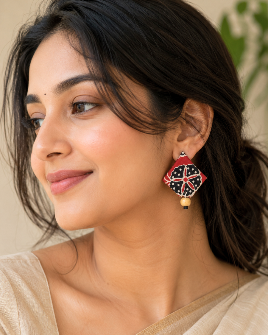 Crimson Bloom Fabric Earrings