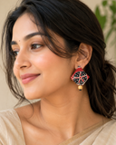 Crimson Bloom Fabric Earrings