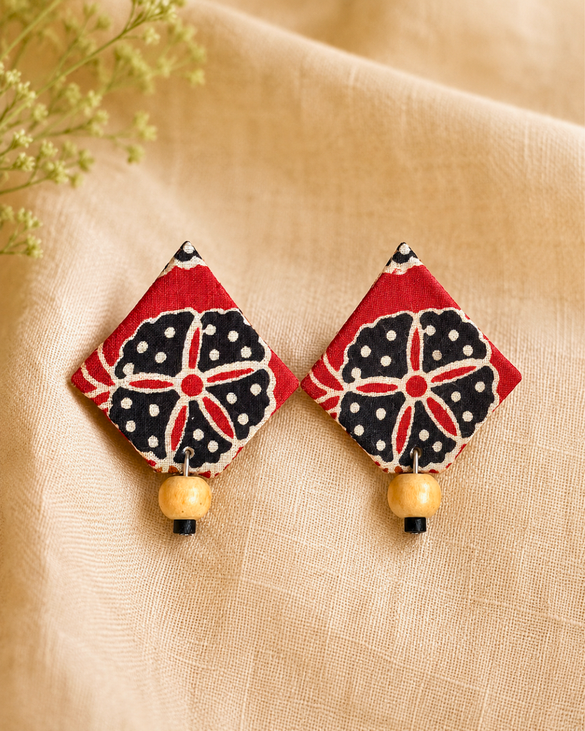 Crimson Bloom Fabric Earrings