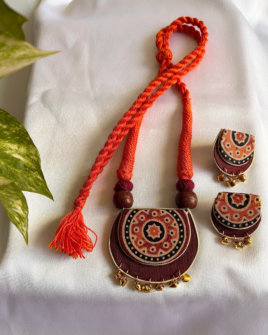 Rust Mandala Fabric Necklace