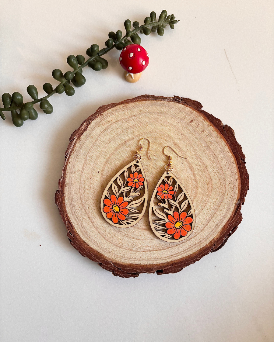 Orange Bloom Teardrop Earrings