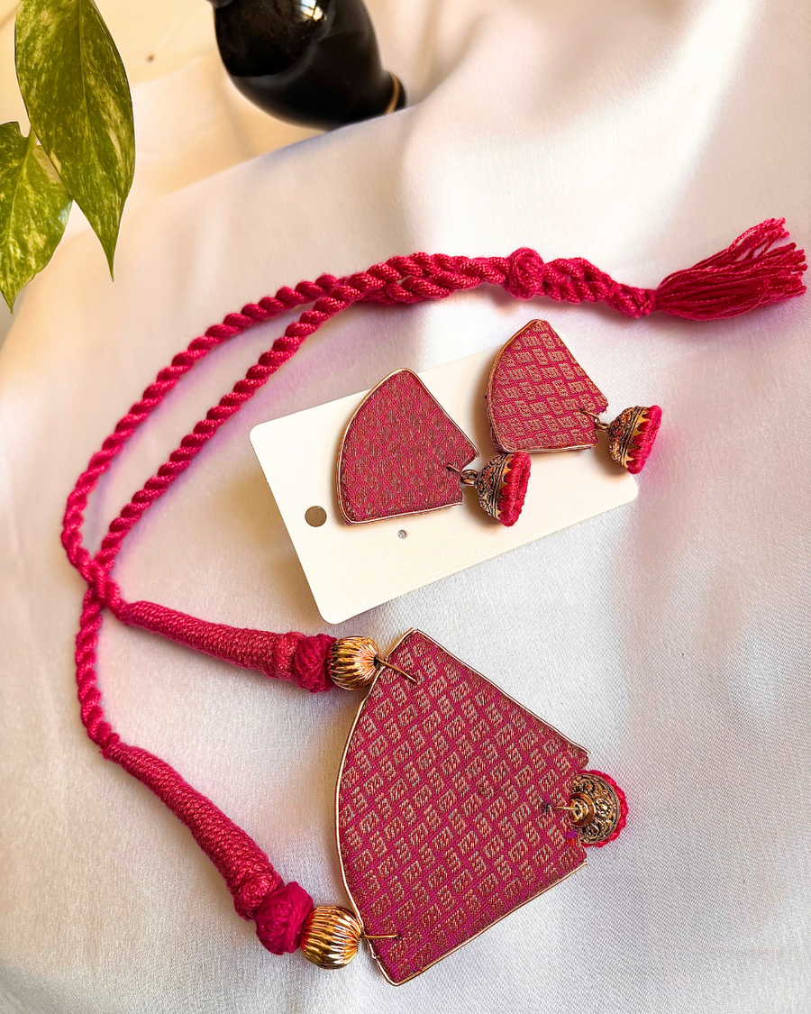 Magenta Brocade Fabric Necklace